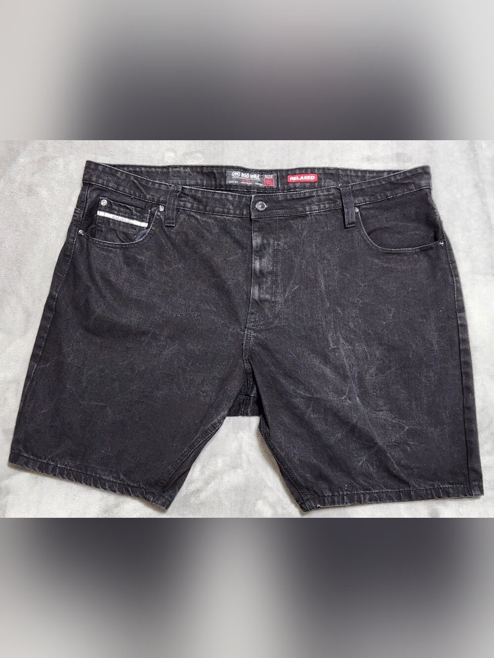 Ecko Unltd Black Acid Wash Relaxed Denim Shorts Size 48